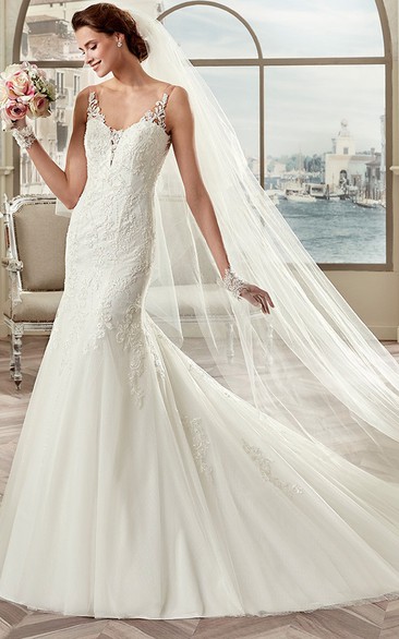 Sweetheart Mermaid Bridal Gown With Illusive Straps And Court Train