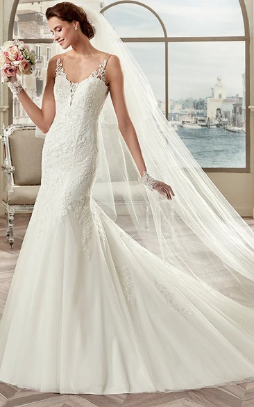 Sweetheart Mermaid Bridal Gown With Illusive Straps And Court Train