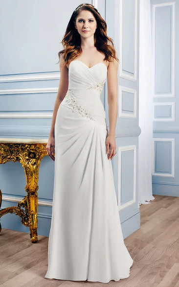 Sweetheart Maxi Ruched Chiffon Wedding Dress With Sweep Train