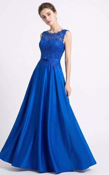 Modest Satin & Lace Lace-Up Bridesmaid Dress