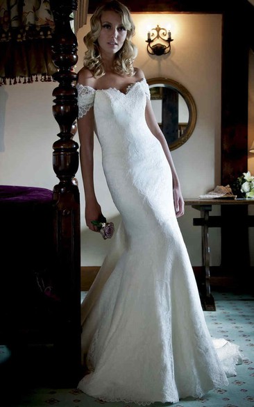 Sheath Off-The-Shoulder Long Lace Wedding Dress With Zipper