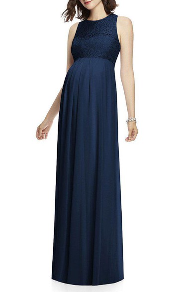 Sleeveless Chiffon Bridesmaid Dress with Lace Bodice