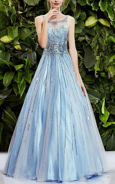 Delicate See-Through Neck A-Line Long Prom Dress