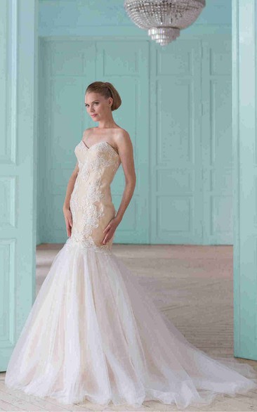 Trumpet Long Sweetheart Tulle&Lace Wedding Dress With Corset Back