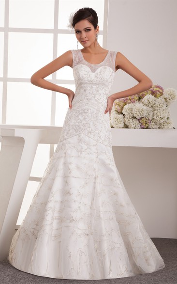 Sleeveless A-Line Embroidered Trumpet Silhouette and Dress With Beading