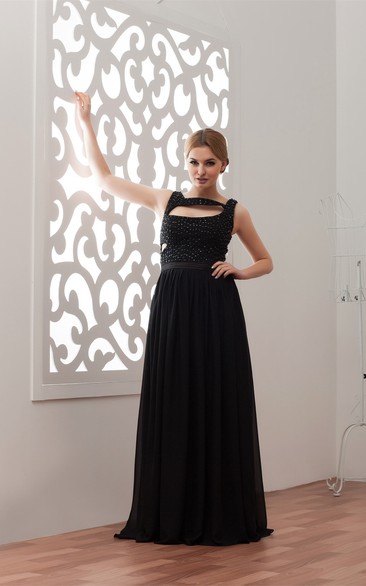 Sleeveless Floor-Length Chiffon Keyhole and Dress With Stress