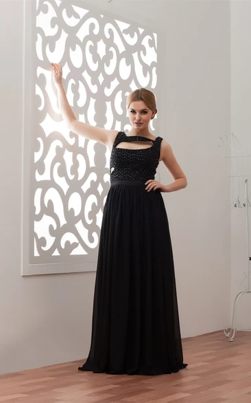 Sleeveless Floor-Length Chiffon Keyhole and Dress With Stress