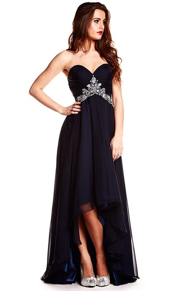High-Low Sweetheart Sleeveless Sequined Chiffon Prom Dress