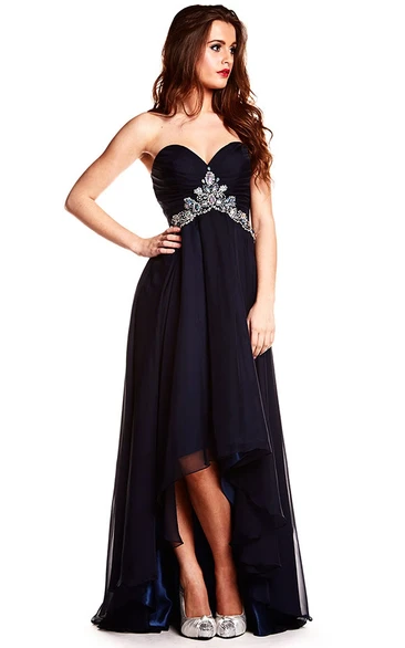 High-Low Sweetheart Sleeveless Sequined Chiffon Prom Dress