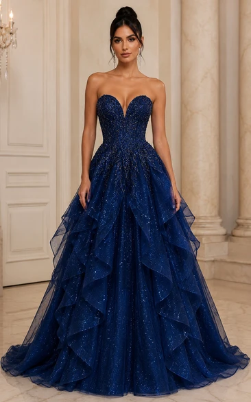Strapless Sweetheart Ruffle Tulle Ball Gown