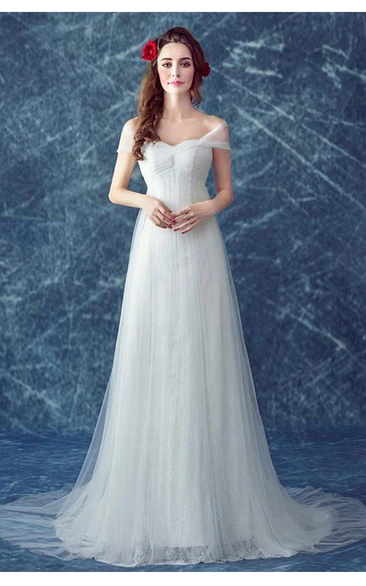 Romantic Tulle Off-the-shoulder Wedding Dress Lace-up Sweep Train