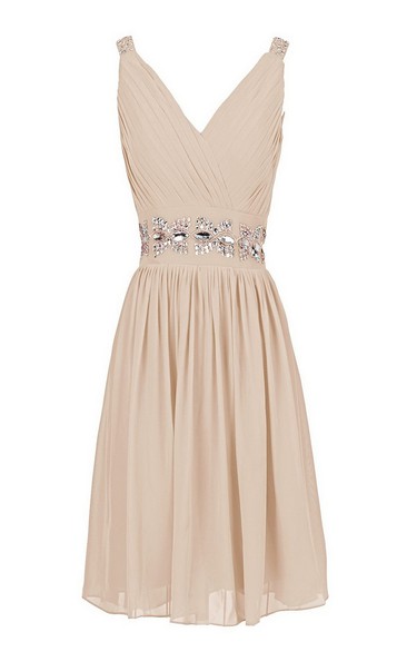 Sleeveless V-neck Mini Dress With Sequined Waist