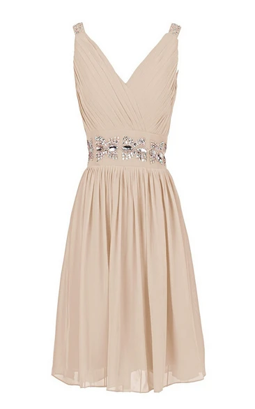 Sleeveless V-neck Mini Dress With Sequined Waist