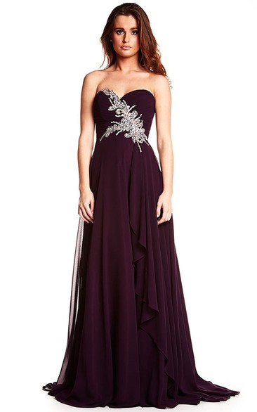 Sleeveless Beaded Sweetheart Chiffon Prom Dress