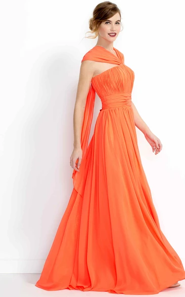 A-Line Pleated Strapped Sleeveless Chiffon Bridesmaid Dress