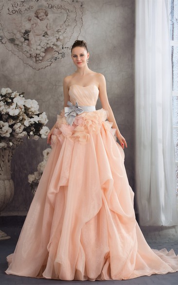 Sleeveless Pick-Up Ruched Bow and Gown With Ruffles