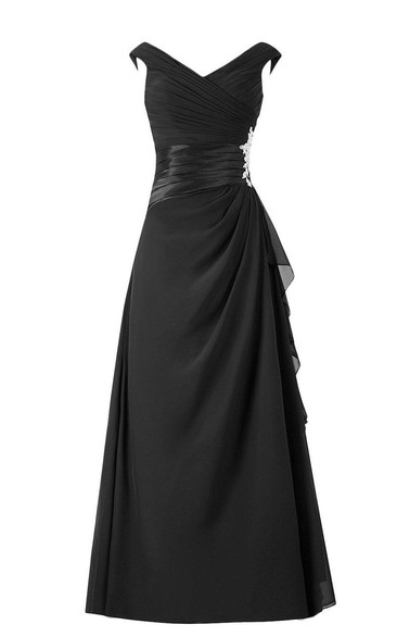 Brilliant V-neck Chiffon Long Dress With Asymmetric Drapping