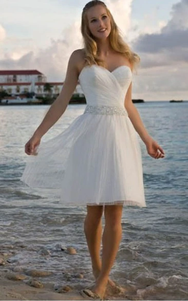 Short Beach Flowy White Reception White Dress foe Petite Bride