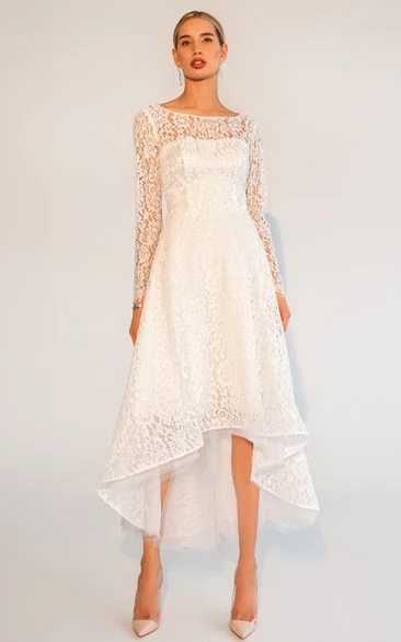 Vintage High-low A Line Tea-length Lace Wedding Gown
