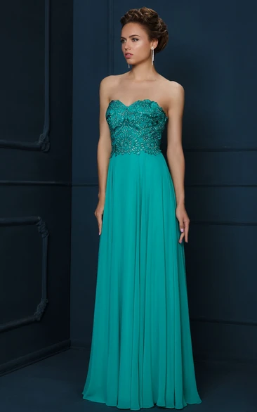 A-Line Beaded Maxi Sweetheart Sleeveless Chiffon Evening Dress With Embroidery