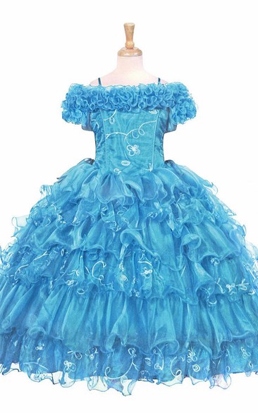 Ruffled Ankle-Length Lace&Sequins Flower Girl Dress With Embroidery