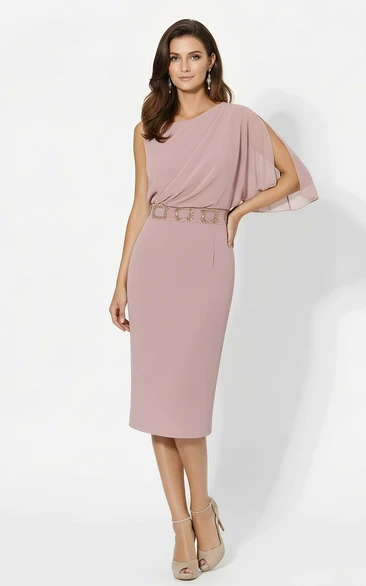 Sleeveless Chiffon Tea-Length Mother of the Bride Dress