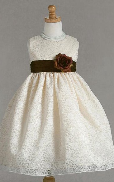 Tea-Length Floral Lace Flower Girl Dress