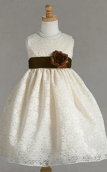 Tea-Length Floral Lace Flower Girl Dress