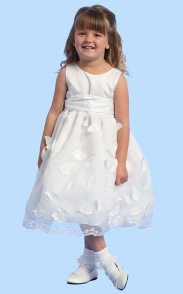 Ankle-Length Floral Floral Satin Flower Girl Dress
