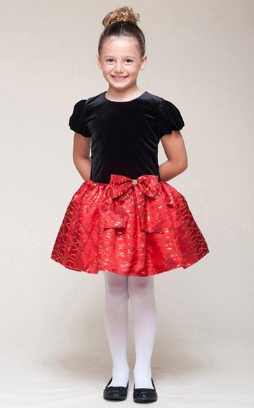 Short Bowed Sequins Flower Girl Dress With Tiers