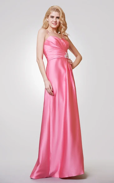 Sweetheart A-line Long Satin Dress With Ruching