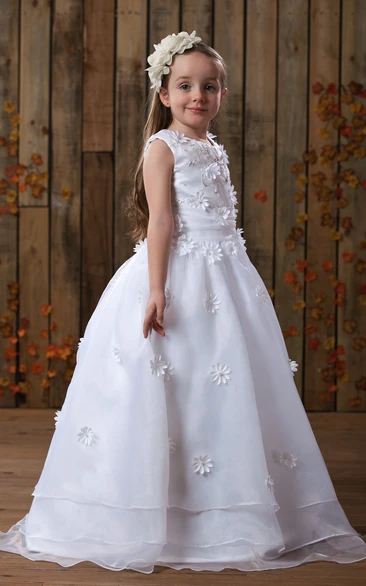 Sweet Sleeveless Ruched A-Line Flower Girl Dress With Zipper Back