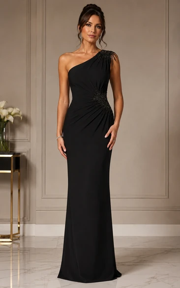 One-Shoulder Beaded Formal Sheath Gown