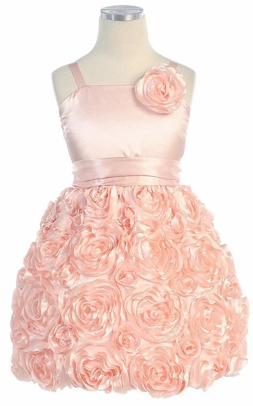 Knee-Length Spaghetti Floral Floral Charmeuse Flower Girl Dress