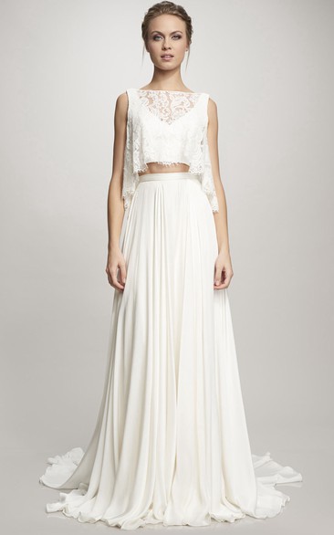 Pleated High Neck Sleeveless Chiffon Wedding Dress
