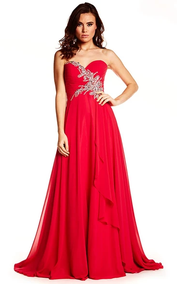 Maxi Sleeveless Sweetheart Beaded Chiffon Prom Dress