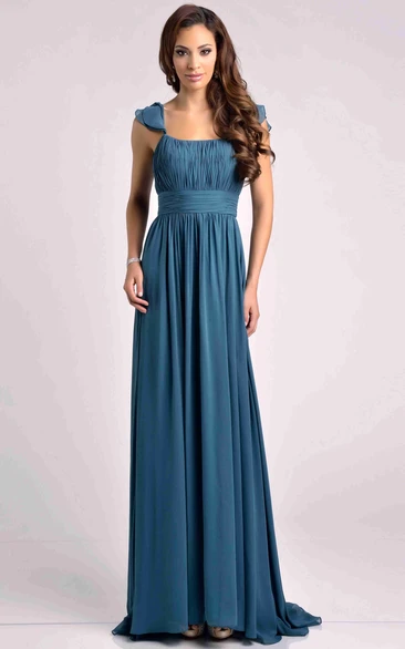 Pleated A-Line Sleeveless Chiffon Bridesmaid Dress With Ruffle Shoulders
