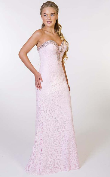 A-Line Beaded Sleeveless Maxi Sweetheart Lace Prom Dress