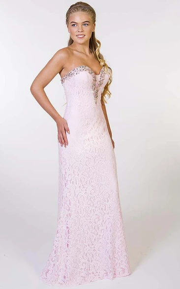 A-Line Beaded Sleeveless Maxi Sweetheart Lace Prom Dress