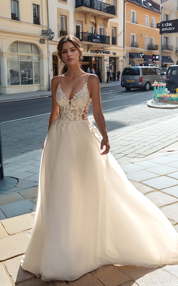 Boho Chic Wedding Dress with Floral Lace Bodice