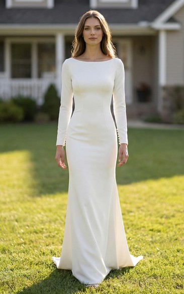 Deep-V Back Floor Length Simple Wedding Dress
