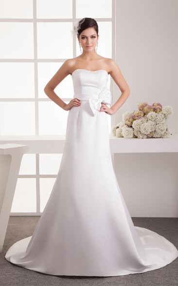 Satin Trumpet Sleeveless Court Train and Gown With Bow