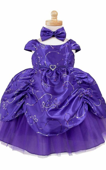 Ankle-Length Embroideried Tiered Beaded Sequins&Taffeta Flower Girl Dress With Ribbon