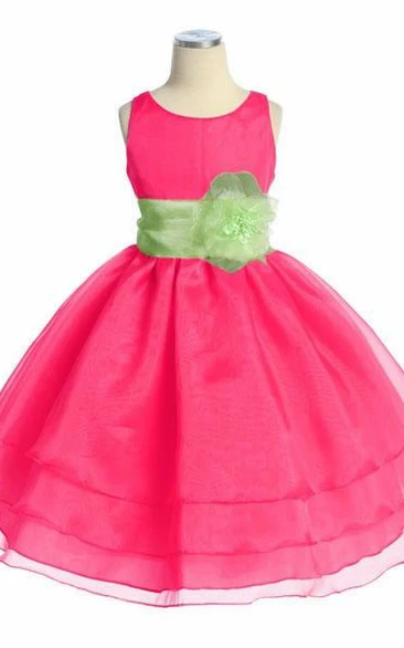 Tea-Length Tiered Organza Flower Girl Dress