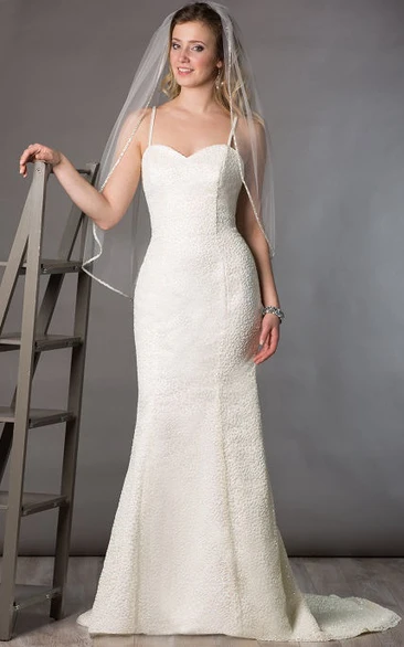 Sweetheart Sheath Beading Bridal Gown With Back Criss-Cross Spaghetti Straps