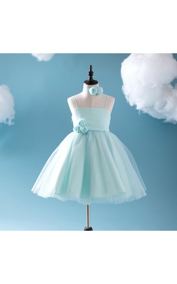 Criss-cross Spaghetti Straps A-line Tulle Short Dress With Flower Sash