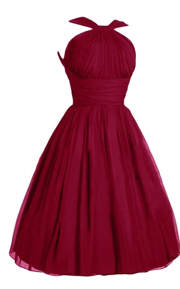 Halter A-line Pleated Dress With Ruching