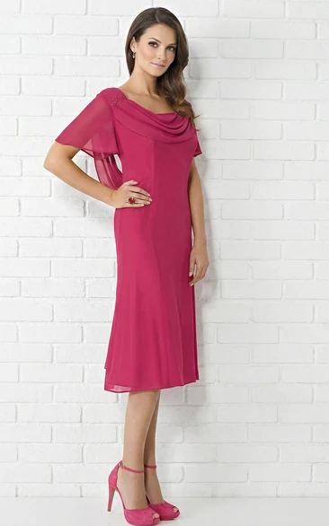Cowl Neck Chiffon MOB Dress with Poet Sleeves
