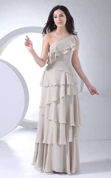 Asymmetrical Sleeveless Maxi Chiffon Dress With Tiers