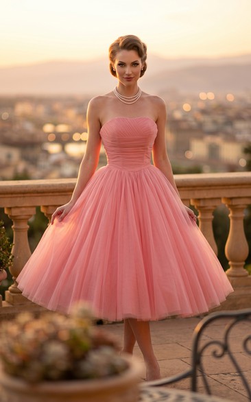 Vestido de gala de tul estilo imperio fruncido con escote corazón